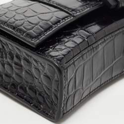 Pre Owned Balenciaga Black Croc Embossed Leather Hourglass Wallet on Chain