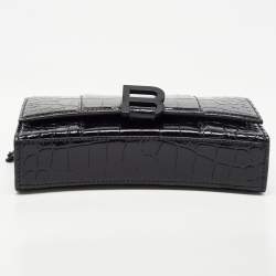 Pre Owned Balenciaga Black Croc Embossed Leather Hourglass Wallet on Chain