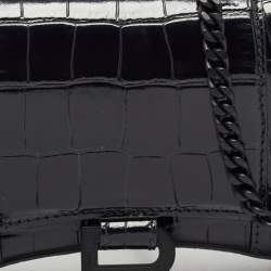 Pre Owned Balenciaga Black Croc Embossed Leather Hourglass Wallet on Chain