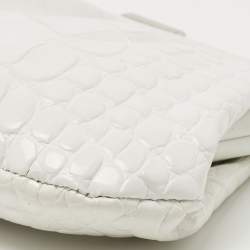 Pre Owned Balenciaga White Croc Embossed Leather XS Cloud Clutch Bag