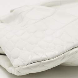 Pre Owned Balenciaga White Croc Embossed Leather XS Cloud Clutch Bag