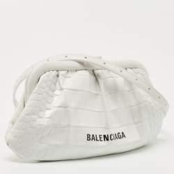 Pre Owned Balenciaga White Croc Embossed Leather XS Cloud Clutch Bag