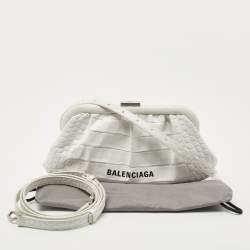 Pre Owned Balenciaga White Croc Embossed Leather XS Cloud Clutch Bag