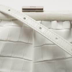 Pre Owned Balenciaga White Croc Embossed Leather XS Cloud Clutch Bag