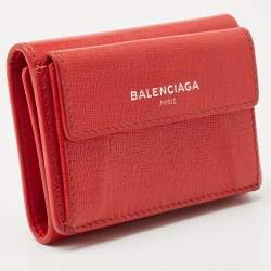 مملوكة مسبقًا Balenciaga Red Leather Mini Trifold Wallet