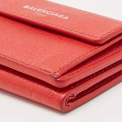 مملوكة مسبقًا Balenciaga Red Leather Mini Trifold Wallet