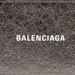 Pre Owned Balenciaga Metallic Silver Leather Zip Card Case