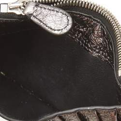 Pre Owned Balenciaga Metallic Silver Leather Zip Card Case
