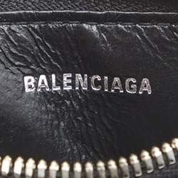 Pre Owned Balenciaga Metallic Silver Leather Zip Card Case