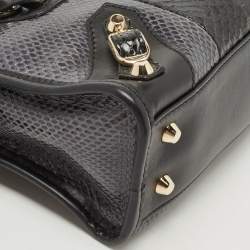Pre Owned Balenciaga Black/Indigo Leather and Python Mini Classic Metallic Edge City Bag
