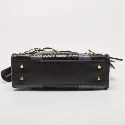 Pre Owned Balenciaga Black/Indigo Leather and Python Mini Classic Metallic Edge City Bag