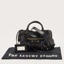 Pre Owned Balenciaga Black/Indigo Leather and Python Mini Classic Metallic Edge City Bag