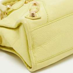 Pre Owned Balenciaga Light Green Leather Mini Classic City Tote