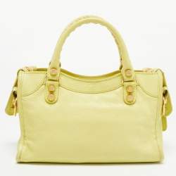 Pre Owned Balenciaga Light Green Leather Mini Classic City Tote