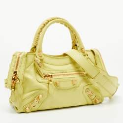 Pre Owned Balenciaga Light Green Leather Mini Classic City Tote