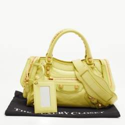 Pre Owned Balenciaga Light Green Leather Mini Classic City Tote