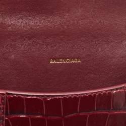 Pre Owned Balenciaga Burgundy Croc Embossed Leather XS Hourglass Top Handle Bag