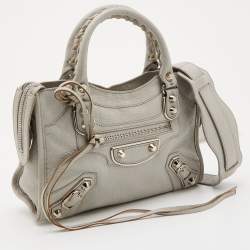 Pre Owned Balenciaga Gris Glace Leather Mini Classic Metallic Edge City Bag