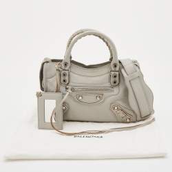 Pre Owned Balenciaga Gris Glace Leather Mini Classic Metallic Edge City Bag