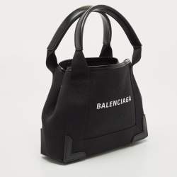 Pre Owned Balenciaga Black/White Canvas and Leather XS Cabas Tote