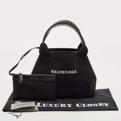 Pre Owned Balenciaga Black/White Canvas and Leather XS Cabas Tote