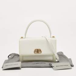 مملوكة مسبقًا Balenciaga White Lizard Embossed Leather Sharp Top Handle Bag