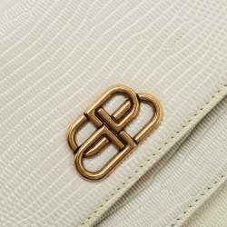 مملوكة مسبقًا Balenciaga White Lizard Embossed Leather Sharp Top Handle Bag