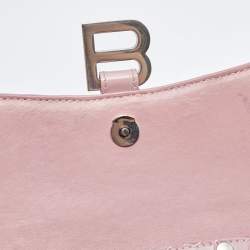 Pre Owned Balenciaga Pink Croc Embossed Leather Hourglass Wallet On Chain