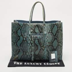 Pre Owned Balenciaga Blue/Black Python Leather Papier A4 Tote