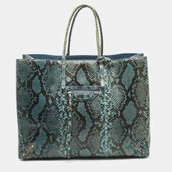 Pre Owned Balenciaga Blue/Black Python Leather Papier A4 Tote