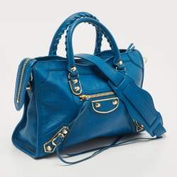 Pre Owned Balenciaga Blue Leather Small City Tote Bag