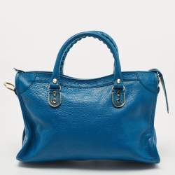 Pre Owned Balenciaga Blue Leather Small City Tote Bag