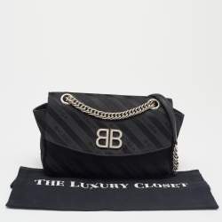 مملوكة مسبقًا Balenciaga Black Fabric BB Chain Round Shoulder Bag