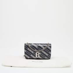 Pre Owned Balenciaga Black Leather B Dot Wallet on Chain