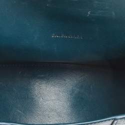 Pre Owned Balenciaga Teal Croc Embossed Leather XS Hourglass Top Handle Bag
