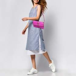 Pre Owned Balenciaga Majenta Jacquard Fabric And Leather Shift S Wallet On Strap