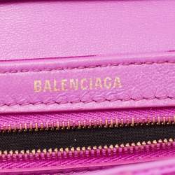 Pre Owned Balenciaga Majenta Jacquard Fabric And Leather Shift S Wallet On Strap