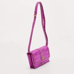 Pre Owned Balenciaga Majenta Jacquard Fabric And Leather Shift S Wallet On Strap