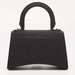 Pre Owned Balenciaga Black Glitter Leather XS Hourglass Top Handle Bag