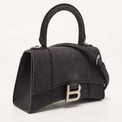 Pre Owned Balenciaga Black Glitter Leather XS Hourglass Top Handle Bag