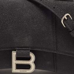 Pre Owned Balenciaga Black Glitter Leather XS Hourglass Top Handle Bag