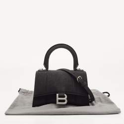 Pre Owned Balenciaga Black Glitter Leather XS Hourglass Top Handle Bag