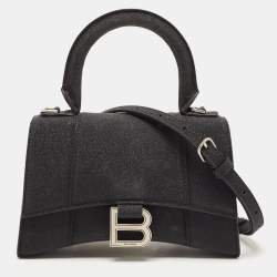 Balenciaga Hourglass Top Handle Bag Glitter Leather XS Black 1935851