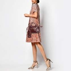 Pre Owned Balenciaga Dark Red Croc Embossed Leather XS Neo Cagole Bag