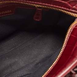 Pre Owned Balenciaga Dark Red Croc Embossed Leather XS Neo Cagole Bag