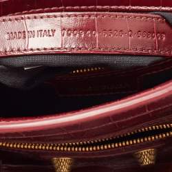 Pre Owned Balenciaga Dark Red Croc Embossed Leather XS Neo Cagole Bag