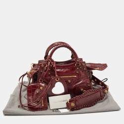 Pre Owned Balenciaga Dark Red Croc Embossed Leather XS Neo Cagole Bag