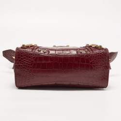 Pre Owned Balenciaga Dark Red Croc Embossed Leather XS Neo Cagole Bag