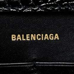 Pre Owned Balenciaga Black Shine Croc Embossed Leather Hourglass Wallet On Chain