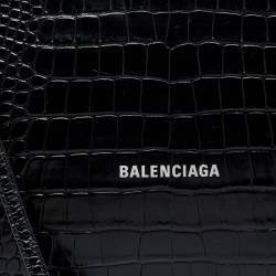 Pre Owned Balenciaga Black Croc Embossed Leather Flat Wristlet Pouch